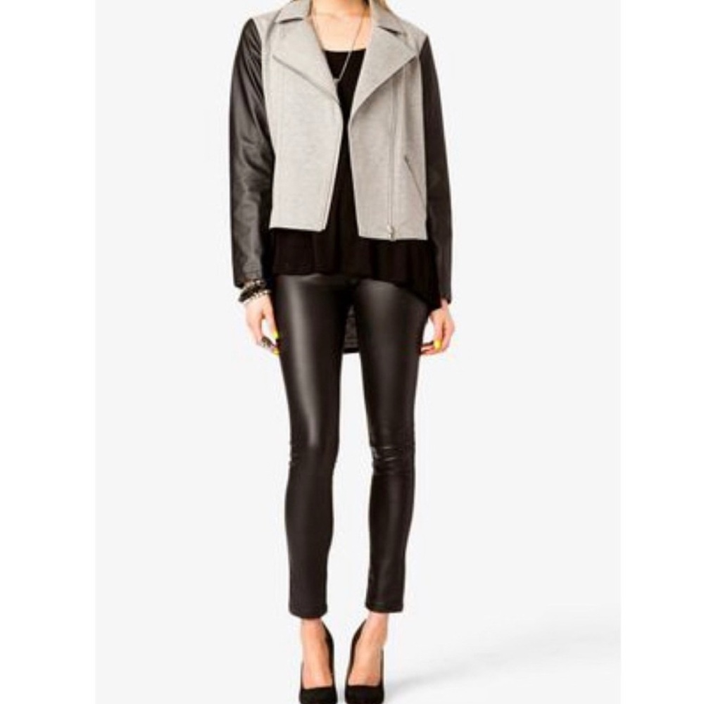 Faux leather sleeve jacket